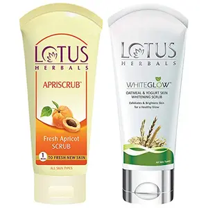 Lotus Herbals Apriscrub Fresh Apricot Scrub 100g & Herbals White Glow Oatmeal And Yogurt Skin Whitening Scrub 100g