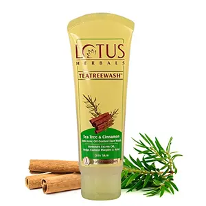Lotus Herbals Teatreewash Face Wash | with Tea Tree Oil & Cinnamon | Anti Acne | Oil Control | For Oily Skin | 120ml