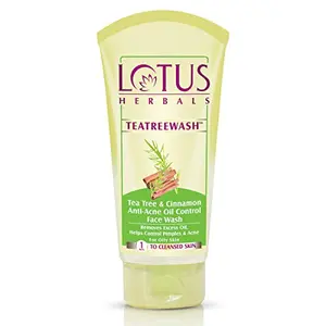 Lotus Herbals Teatreewash Tea Tree & Cinnamon Anti-Acne Oil Control Facewash Removes Excess Oil Helps Control Pimples & Acne For Oily Skin 150 g