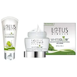 Lotus Herbals White Glow Active Skin Whitening And Oil Control Face Wash 50g And Whiteglow Skin Whitening And Brightening Gel Cream SPF-25 40g