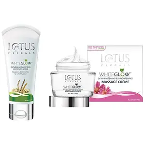 Lotus Herbals White Glow Oatmeal And Yogurt Skin Whitening Scrub 100g And Herbals Whiteglow Skin Whitening And Brightening Massage Creme 60g