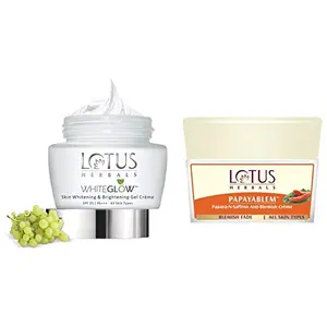 Lotus Herbals Whiteglow Skin Whitening And Brightening Gel Cream | SPF 25 | 60g And Herbals Papayablem Papaya-n-Saffron Anti-Blemish Cream 50g