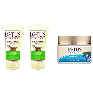 Lotus Herbals Teatreewash Tea Tree and Cinnamon Anti-Acne Oil Control Face Wash 120g And Herbals Nutranite Skin Renewal Nutritive Night Cream 50g