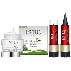 Lotus Whiteglow Skin Whitening & Brightening Gel ¨me Spf-25 I Pa+++ 40G And Make-Up Natural Kajal Black 4G