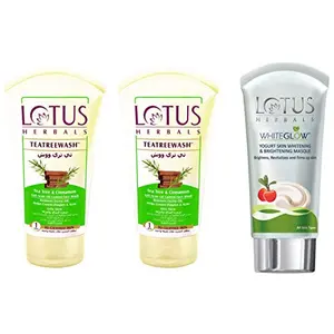 Lotus Herbals Teatreewash Tea Tree and Cinnamon Anti-Acne Oil Control Face Wash 120g And Herbals White Glow Yogurt Skin Whitening And Brightening Masque 80g