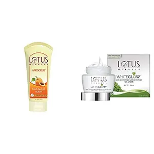 Lotus Herbals Apriscrub Fresh Apricot Scrub 100g And Herbals Whiteglow Skin Whitening And Brightening Gel Cream SPF-25 40g