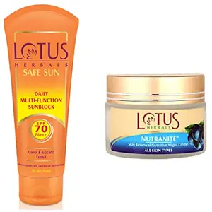 Lotus Herbals Safe Sun Daily Multi Function Sunblock SPF-70 60g And Herbals Nutranite Skin Renewal Nutritive Night Cream 50g