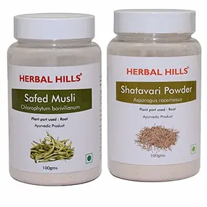 Herbal Hills Safed Musli powder powder and Shatavari Powder - 100 gms each for mens health womens health and hormonal balance