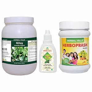 HERBAL HILLS Immunity Support Combination of Panch Tulsi 30ml drops Giloy 700 Tablets Herboprash Awaleha Chyavanprash 500g