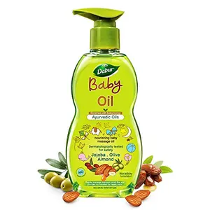 Dabur Baby Oil: Non - Sticky Baby Massage Oil with No Harmful Chemicals |Contains Jojoba Olives & Almonds | Hypoallergenic & Dermatologically Tested with No Paraben & Phthalates - 500 ml