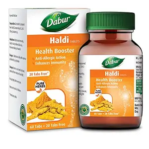 DABUR Haldi Tablet - Health Booster | Anti Allergen | Enhances Immunity (60 + 20 tablets Free)