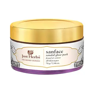 Just Herbs Sanface Skin Tightening Sandalglow Herbal Face Pack for All Skin Type SLS & Paraben Free - 70 GM
