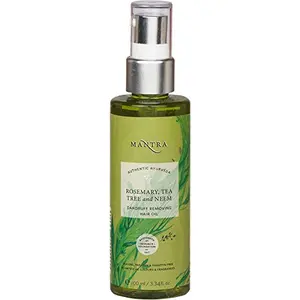Mantra Authentic Ayurveda Rosemary Tea Tree and Neem Herbal Clarifying Hair Oil for Removing Dandruff FREE from chemicals Silicon Paraben and Paraffin (100 ml / 3.38 fl oz)