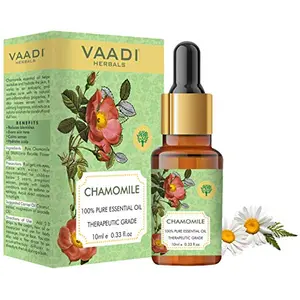 VAADI HERBALS Chamomile Essential Oil - Reduces Blemishes Evens Skin Tone - Relieves Stress Better Sleep - 100% Pure Therapeutic Grade 10 ml