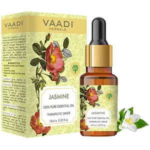 VAADI HERBALS Jasmine Essential Oil - Nourishes Dry & Damaged Hair Improves Sleep Uplifts Mood Reduces Acne & Blemishes - 100% Pure Therapeutic Grade 10 ml