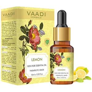 VAADI HERBALS Lemon Essential Oil - Lightens Skin Reduces Dandruff Uplifts Mood - 100% Pure Therapeutic Grade 10 ml