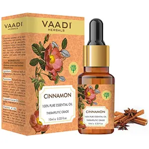 Vaadi Herbals Cinnamon Essential Oil - Soothes Skin Inflammation Relieves Stress & Anxiety & Improves Concentration - 100% Pure Therapeutic Grade 10 ml