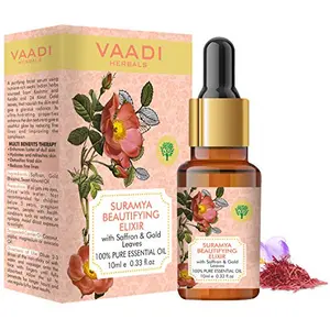 VAADI HERBALS Suramya Beautifying Elixr (Pure Mix of Saffron 24k Gold Leaves & Sweet Almond Oil) - Reduces Fine Lines Improves Skin Complexion & Gives a Natural Glow 10 ml