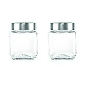 Cello Qube Fresh Glass Storage Jar Air Tight See-Through Lid Clear Set of 2 (580 ml Each)