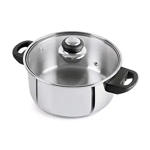 Cello Steelox Stainless Steel Casserole/Handi with Glass Lid 3L (Silver)