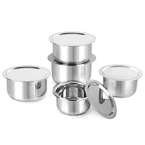 Cello Stainless Steel Tope with Lid Induction Bottom Set of 5 (Capacity - 1.1L 1.4L 1.9L 2.5L 3.1L) Silver Medium (SS_TOPE_SS_LID_IB_SET5)