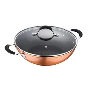 Bergner Infinity Chefs Forged Aluminium Non-Stick Kadai with Glass Lid (28 cm 3.3 Litres Induction Base Copper)
