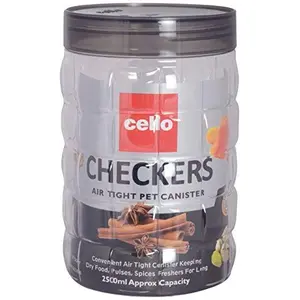 Cello checkers air tight pet canister set of 3 plastic2500 mlwhite with black
