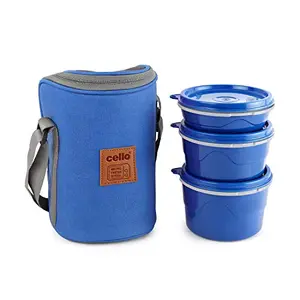 Cello Max Fresh Hot Wave Lunch Box Inner Steel Blue (Capacity - 225ml 375ml & 550ml)
