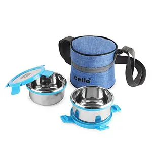 Cello Pure Steel Lunch Box for Office & School 2 PC Blue