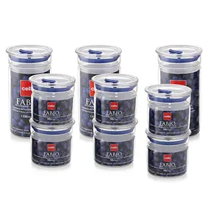 Cello Fabio Plastic Jar Storage Container with Air-Tight Vacuum Rubber Lock - 6 x 500 ml 3 x 1100 ml 9 Pieces Blue