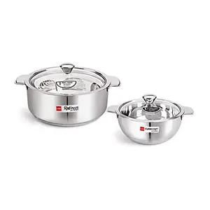 Cello Smart Serve Stainless Steel Double Walled Casserole Gift Set Insulated 900ml 2pc Silver