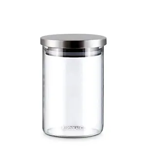 Freelance Borosilicate Airtight Microwave Safe Oven Safe Glass Food Jar with Steel Lid for Kitchen Storage Container 800 ml Steel