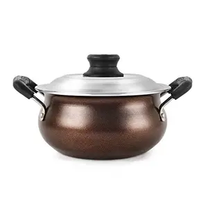 Cello Non Stick Induction Compatible Gravy/Biryani Handi with Stainless Steel Lid 1.5 LTR Brown