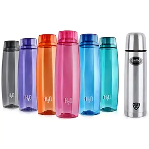 Cello Lifestyle Stainless Steel Flask 1000ml & Cello H2O Octa 1 Litre Water Bottle Set of 2 Assorted