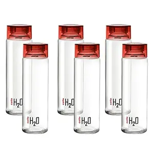 Cello H2O Sodalime Glass Fridge Water Bottle with Plastic Cap Set of 6 1000ml Red