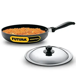 Hawkins Futura Nonstick Frying Pan (Rounded Sides) with Stainless Steel Lid Capacity 2.2 Litre Diameter 26 cm Thickness 3.25 mm Black (NF26RS)