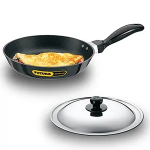 Hawkins Futura Nonstick Induction Compatible Frying Pan with Stainless Steel Lid Capacity 1 Litre Diameter 22 cm Thickness 3.25 mm Black (INF22S)