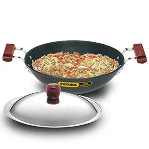 Hawkins Futura Hard Anodised Deep-Fry Pan (Flat Bottom) with Stainless Steel Lid Capacity 3.75 Litre Diameter 30 cm Thickness 4.06 mm Black (AD375S)
