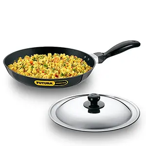 Hawkins Futura Nonstick Induction Compatible Frying Pan with Stainless Steel Lid Capacity 1.5 Litre Diameter 26 cm Thickness 3.25 mm Black (INF26S)
