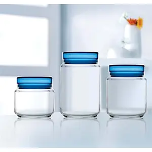 Luminarc Glass Jar with Lid - 0.5 L 0.75 L 1 L 3 Pieces Blue