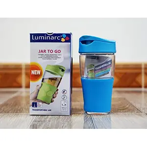 Luminarc Jar to Go - Portable Drinking Glass Bottles Car Mug Transportable Direct Drink Jar Bottles Stylish Mason Jar Bottles Glass Jars Leak-Proof - 500 ml (Blue)