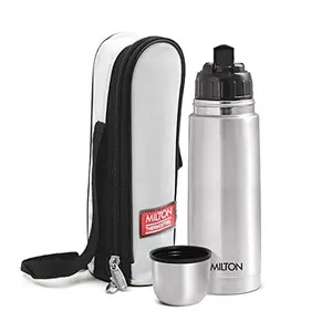 Milton Flip Lid 350 Thermosteel 24 Hours Hot and Cold Water Bottle with Bag 350 ml Silver