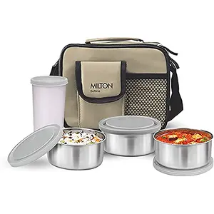 Milton Steel Combi Lunch Box (3 containers and 1 Tumbler) 4 - Pieces Set Beige