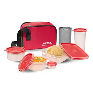 Milton Prime Trendy Plastic Tiffin Box Set of 5 (4 Containers and 1 Tumbler) Red