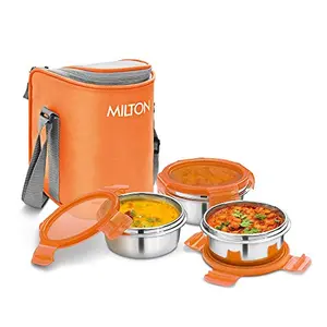 Milton Cube 3 Stainless Steel Lunch Box with Jackets (3 Containers) Orange