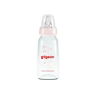 Pigeon Flexible Glass Nursing/Feeding Bottle With Added Nipple SFor 0+ Month BabiesBorosilicate Nursing/Feeding Bottle for BabiesBPA FreeBPS FreePink 120 ml