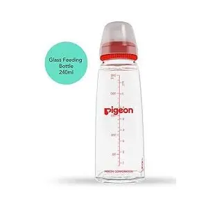 Pigeon Glass Feeding 240ml Bottle with Add Nipple Large Red