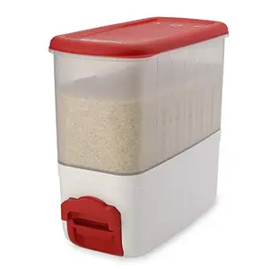 SignoraWare Rice Dispenser Plastic Container (For Touch Free Rice and Pulses) 10Kg Set of 1 Red