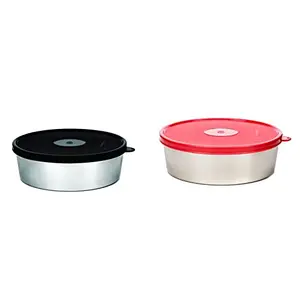 Signoraware Steel Papad and Chapati Box 1750Ml Black & Signoraware Classic Stainless Steel Container 900 Ml Red
