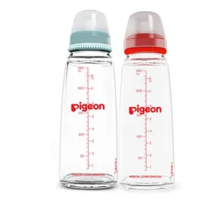 Pigeon 240 ml Glass Bottle With Large Nipple (Red and Blue)